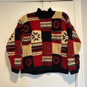 Vintage 80s/90s Jones New York Sz: PL Holiday Patchwork Snowflake wool sweater